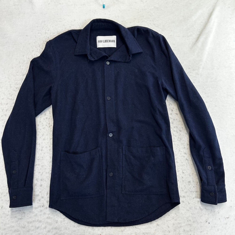 Han Kjøbenhavn Public Shirt Mens Size M Navy Wool Blend Long Sleeve AW17-25-2
